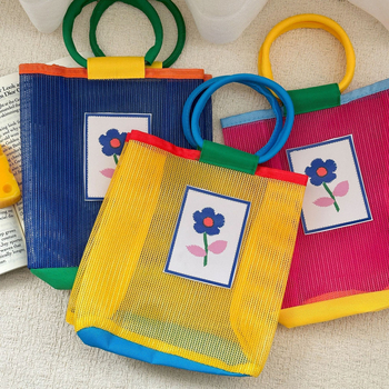 Mrežasta torba u stilu Korean Ins, bucket bag s perforacijom i blokom boja, dječja plažna torba