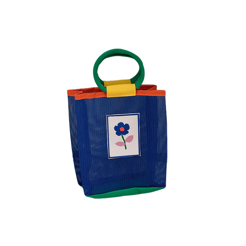 Mrežasta torba u stilu Korean Ins, bucket bag s perforacijom i blokom boja, dječja plažna torba