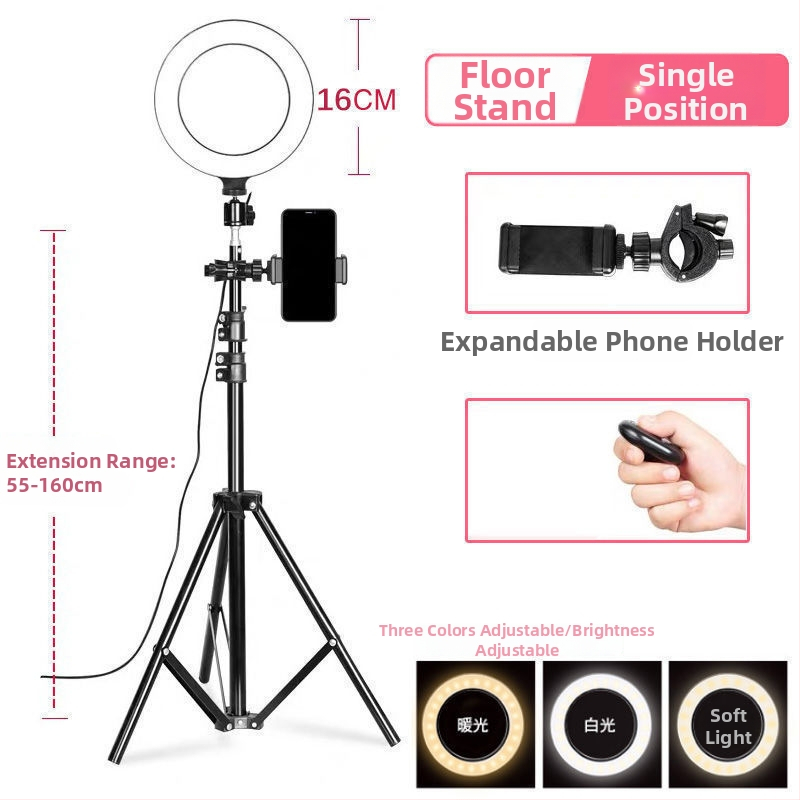 Držiak na mobilný telefón pre live streaming s doplnkovým svetlom, efektom zjemnenia pleti, stolový statív na fotografovanie, univerzálne použitie