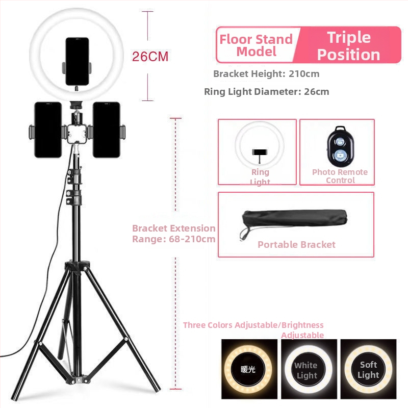 Držiak na mobilný telefón pre live streaming s doplnkovým svetlom, efektom zjemnenia pleti, stolový statív na fotografovanie, univerzálne použitie