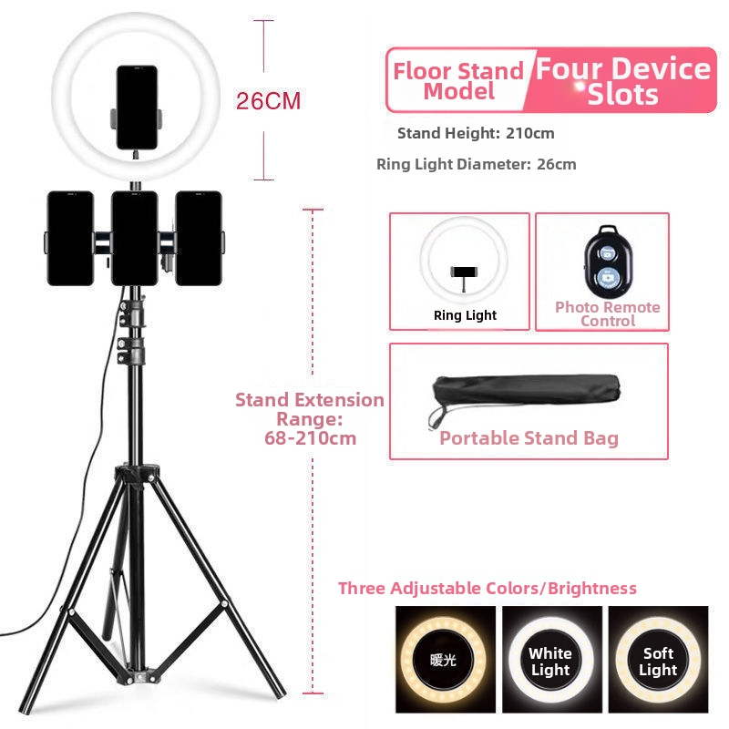 Držiak na mobilný telefón pre live streaming s doplnkovým svetlom, efektom zjemnenia pleti, stolový statív na fotografovanie, univerzálne použitie
