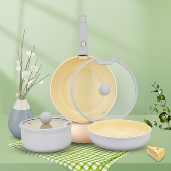 Set de vase ceramice antiaderente cu mâner detașabil: wok, oală de supă și tigaie, potrivit pentru plite cu inducție