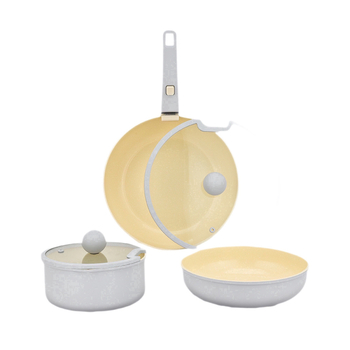 Set de vase ceramice antiaderente cu mâner detașabil: wok, oală de supă și tigaie, potrivit pentru plite cu inducție