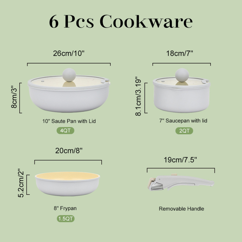 Set de vase ceramice antiaderente cu mâner detașabil: wok, oală de supă și tigaie, potrivit pentru plite cu inducție
