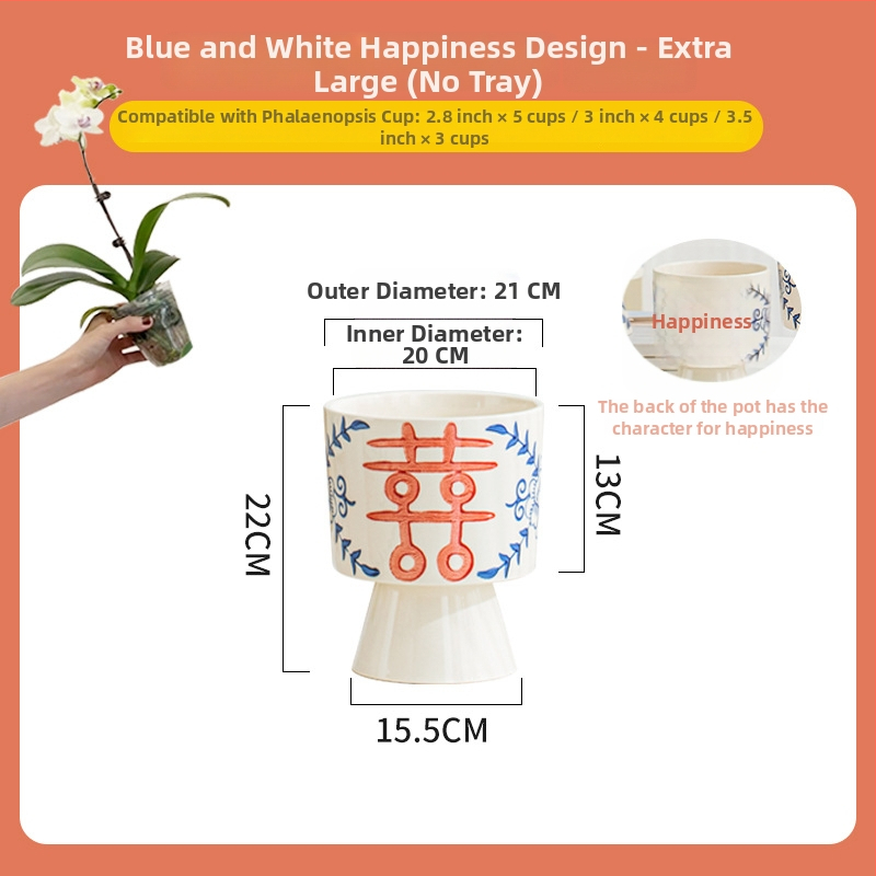 Ghiveci ceramic pentru orhidee, mare, lux rafinat, în stil nou chinezesc