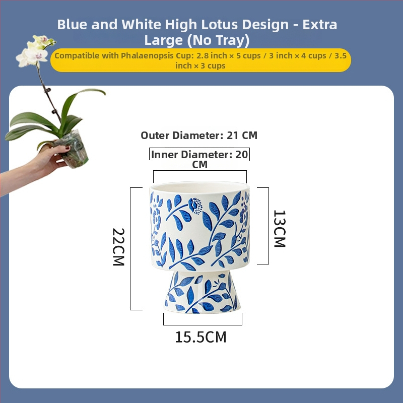 Ghiveci ceramic pentru orhidee, mare, lux rafinat, în stil nou chinezesc