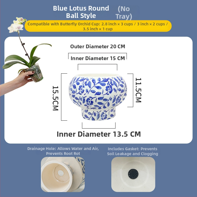 Ghiveci ceramic pentru orhidee, mare, lux rafinat, în stil nou chinezesc