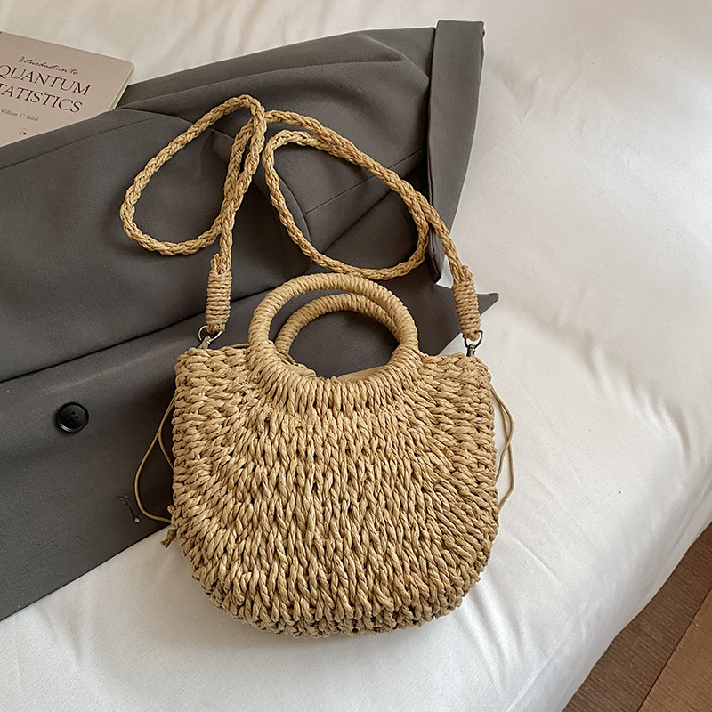 Ženska pletena torba u stilu otoka, akcent morske zvijezde i školjke, model 2026, plažna torba preko ramena ili crossbody