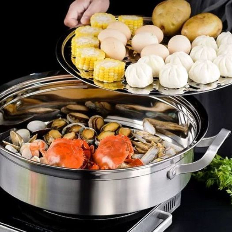 Oală de aburi multifuncțională pentru fructe de mare, cu mai multe niveluri, compatibilă cu plita cu inducție, pentru uz casnic sau comercial