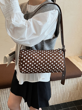 Cilindrična torbica s točkicama, mala crossbody torbica s dijagonalnim remenom, retro stil