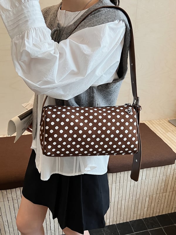 Cilindrična torbica s točkicama, mala crossbody torbica s dijagonalnim remenom, retro stil