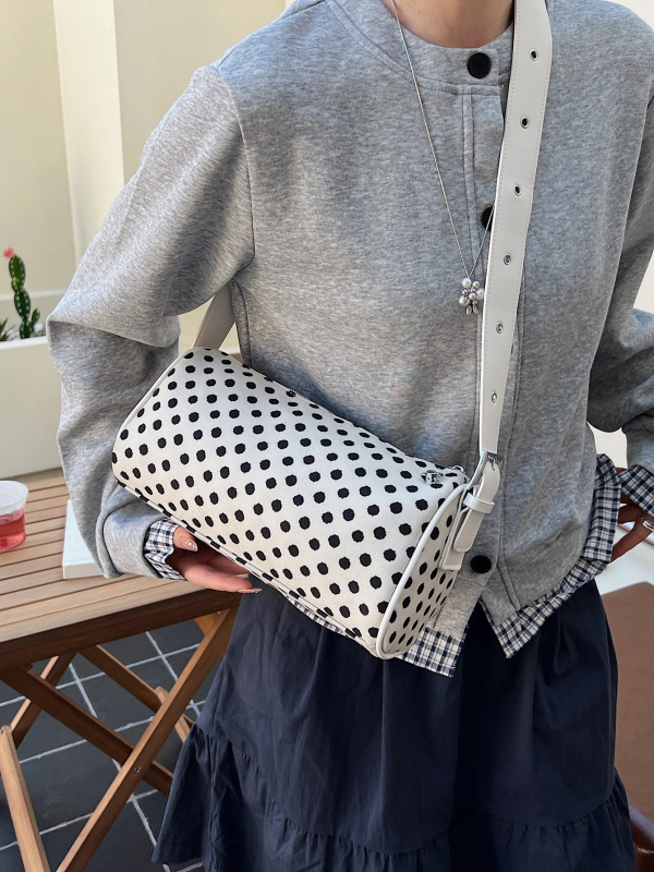 Cilindrična torbica s točkicama, mala crossbody torbica s dijagonalnim remenom, retro stil