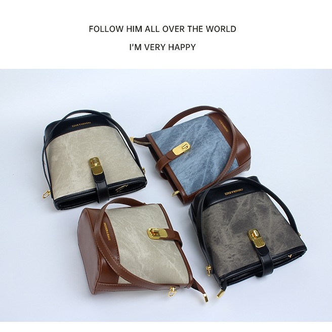Ženska torba s nišnim dizajnom, elegantna i svestrana, klasična mini bucket torba za žene, retro stil s kontrastnim bojama, crossbody torba