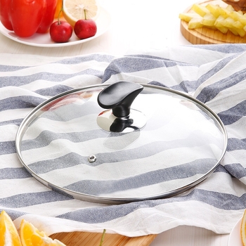 Capac din sticlă temperată pentru uz casnic, compatibil cu tigăi mari și mici și cu vasele de aburi, cu mâner, 30 cm/32 cm, capac transparent, poate sta în picioare