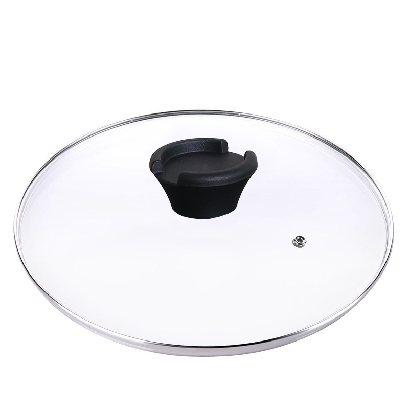Capac din sticlă temperată pentru uz casnic, compatibil cu tigăi mari și mici și cu vasele de aburi, cu mâner, 30 cm/32 cm, capac transparent, poate sta în picioare