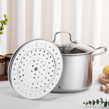 Oală de supă din oțel inoxidabil, stil european, cu abur, capacitate mare 3,1–4 L, mâneri duble, capac din sticlă, seria 400