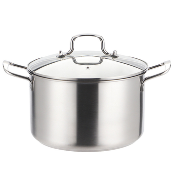 Oală de supă din oțel inoxidabil, stil european, cu abur, capacitate mare 3,1–4 L, mâneri duble, capac din sticlă, seria 400