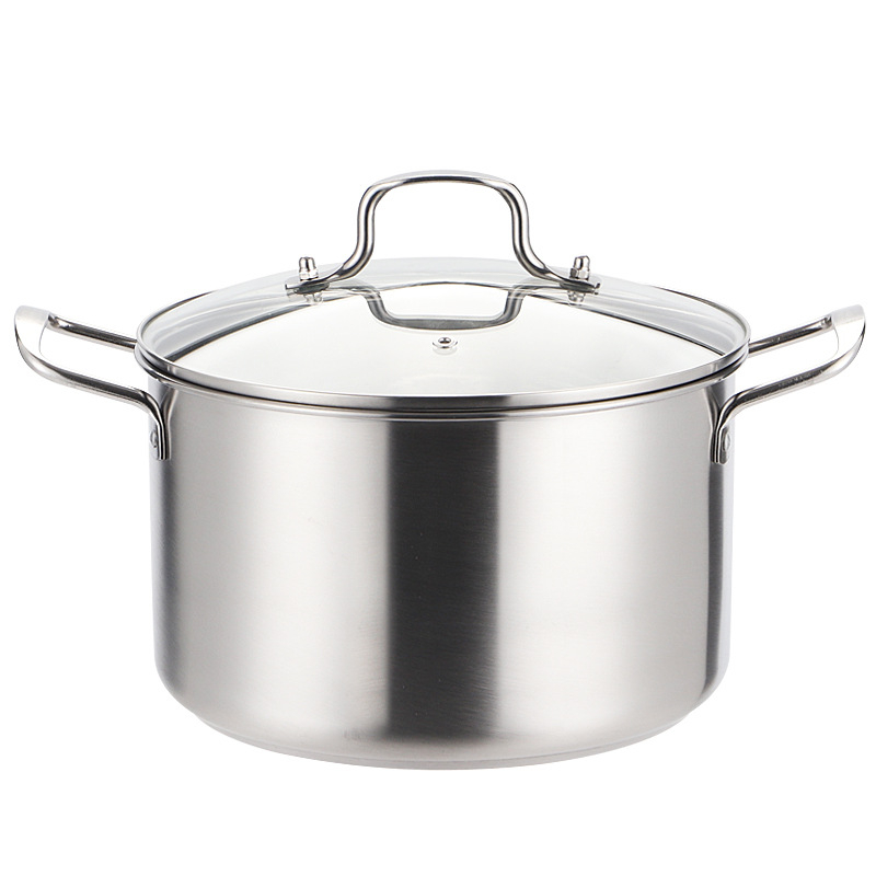 Oală de supă din oțel inoxidabil, stil european, cu abur, capacitate mare 3,1–4 L, mâneri duble, capac din sticlă, seria 400