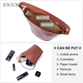 JOGUJOS Ženska torba od prave kože, bucket torba, svestrana torba za nošenje u ruci ili preko ramena, retro stil