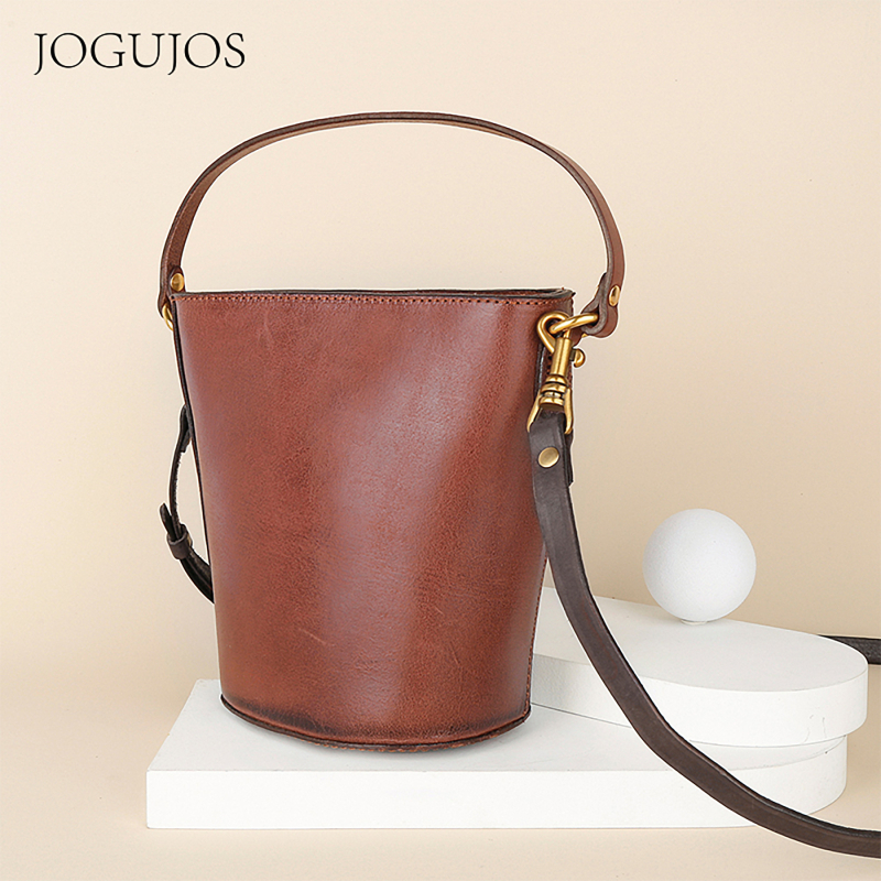 JOGUJOS Ženska torba od prave kože, bucket torba, svestrana torba za nošenje u ruci ili preko ramena, retro stil