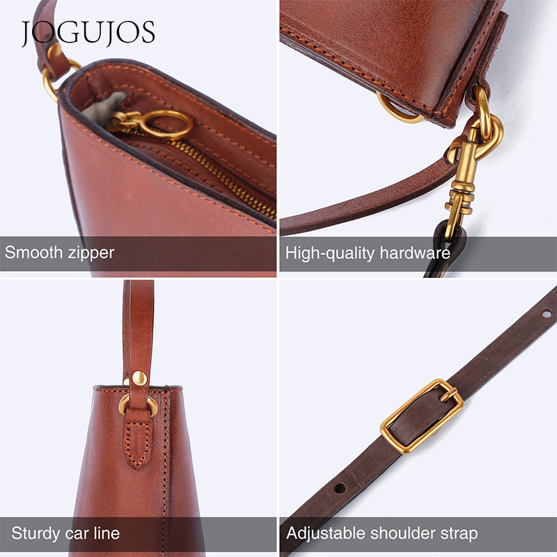 JOGUJOS Ženska torba od prave kože, bucket torba, svestrana torba za nošenje u ruci ili preko ramena, retro stil