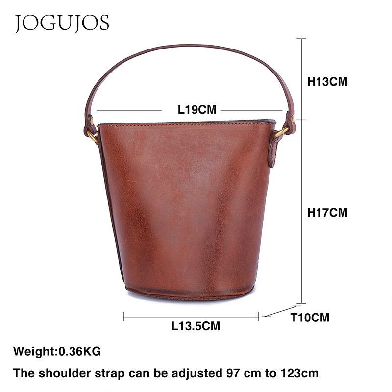 JOGUJOS Ženska torba od prave kože, bucket torba, svestrana torba za nošenje u ruci ili preko ramena, retro stil