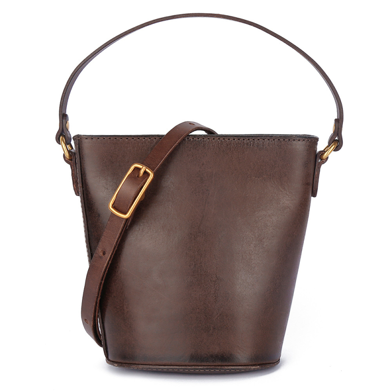 JOGUJOS Ženska torba od prave kože, bucket torba, svestrana torba za nošenje u ruci ili preko ramena, retro stil