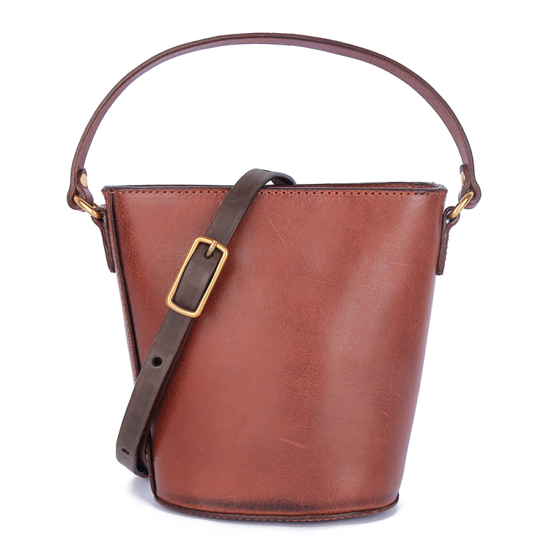 JOGUJOS Ženska torba od prave kože, bucket torba, svestrana torba za nošenje u ruci ili preko ramena, retro stil