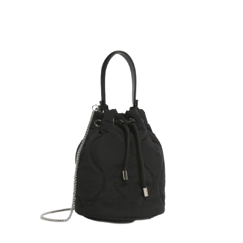 Nylon ženska bucket torbica s dijamantnim uzorkom, jednobojna, lagana za svakodnevnu upotrebu, zatvaranje šniranom vrpcom i lančani remen za crossbody