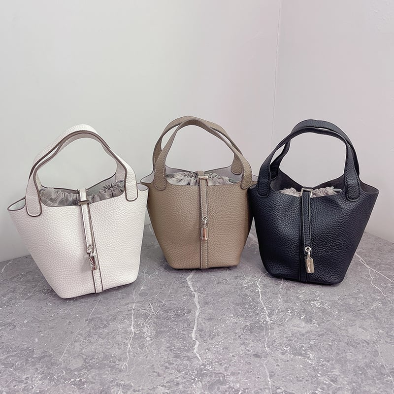 K-stil bucket torbica s lychee teksturom za žena, mini crossbody, model 2025, modnog visokog razreda