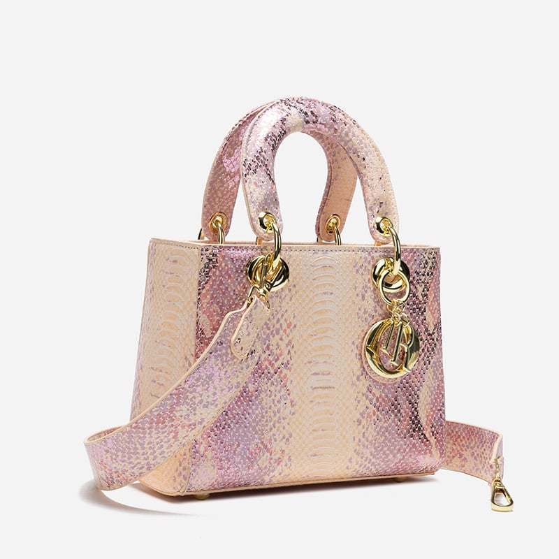 Ružičasta Daffy torba s uzorkom hadího vzoru, luksuzna PU torba za rameno, crossbody za žene