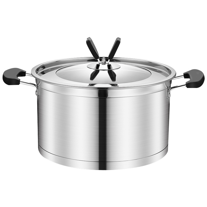 Oală de supă din oțel inoxidabil pentru uz casnic, pereți groși, capac de sticlă, design european în formă dreptunghiulară, dimensiuni 22/24/26 cm, capacitate 3,1–4 L
