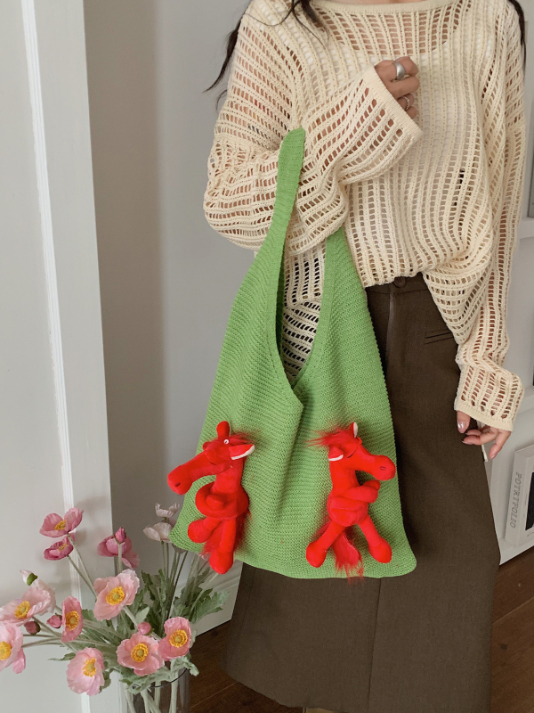 Ženska pletena torba velikog kapaciteta, cross-border stil, novi model 2026, ramena tote torba s motivom ponija