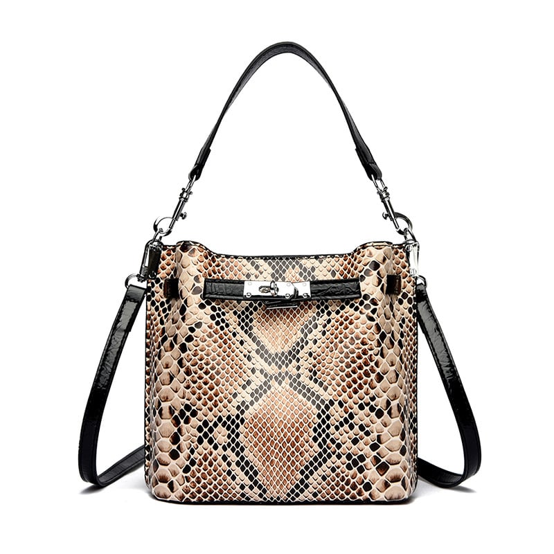 Ženska bucket torba s uzorkom zmije, teksturirana PU koža, retro stil, za rame ili crossbody