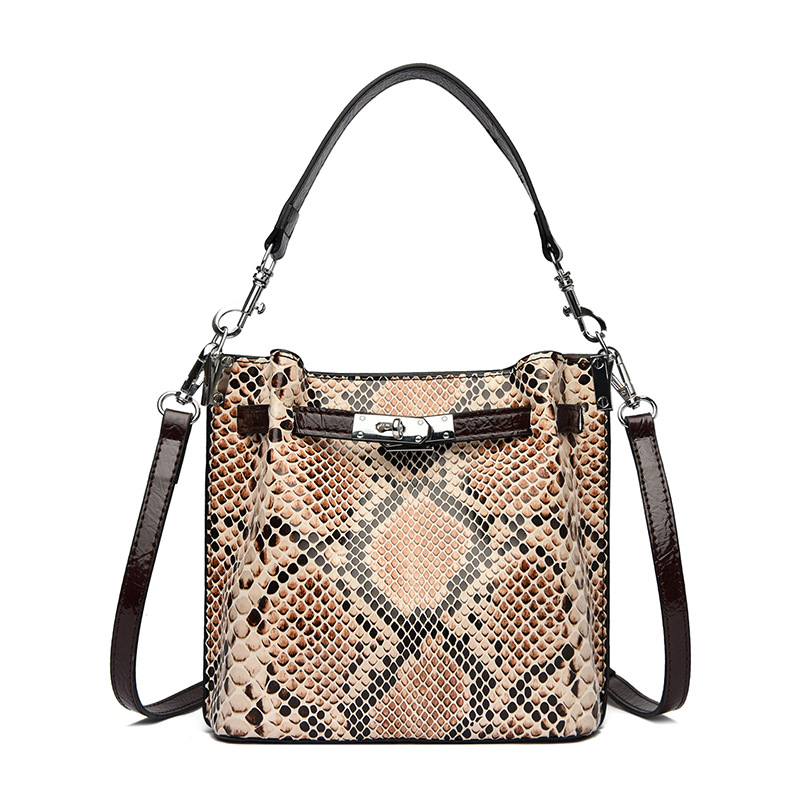 Ženska bucket torba s uzorkom zmije, teksturirana PU koža, retro stil, za rame ili crossbody