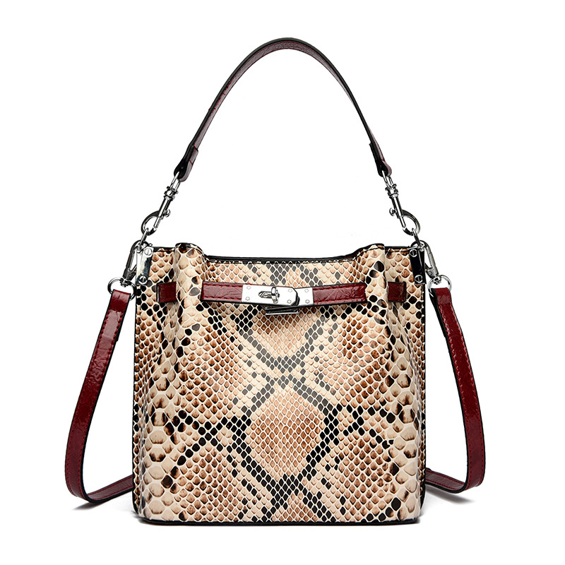 Ženska bucket torba s uzorkom zmije, teksturirana PU koža, retro stil, za rame ili crossbody