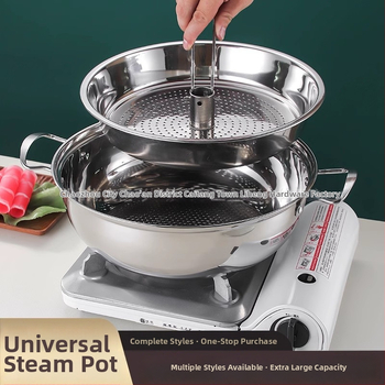 Vas de aburi îngroșat pentru fructe de mare și hot pot, pentru uz casnic și comercial, oțel inoxidabil 201, capac din sticlă