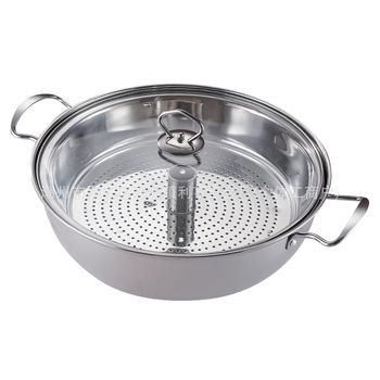 Vas de aburi îngroșat pentru fructe de mare și hot pot, pentru uz casnic și comercial, oțel inoxidabil 201, capac din sticlă