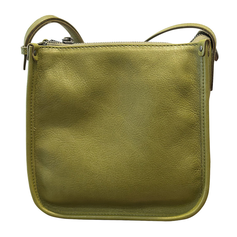 Kožna torba tipavedro, mala veličina, proljeće-ljeto 2025, nišni dizajn, jednostavan retro stil, crossbody s jednom naramenicom, zatvaranje zipom, pamuk podstava, horizontalni kvadratni oblik, unutarnji zip džep i ID džep, mekana konstrukcija, bez marke