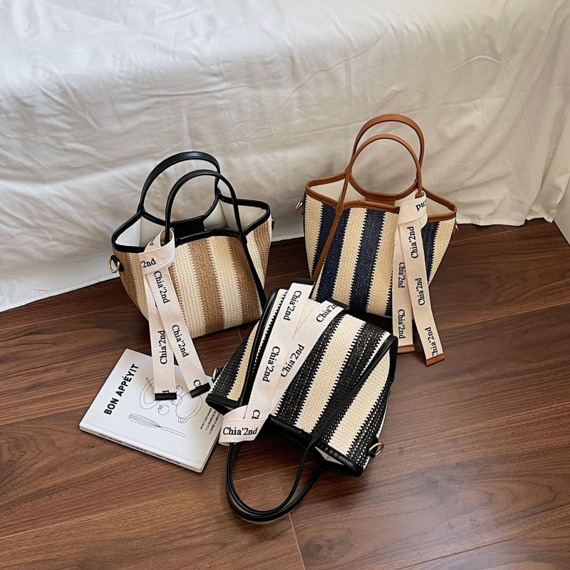 Torba bucket s prugama, u stilu Ins, pletena Mori Girl, velika zapremina, crossbody torba s jednom naramenicom, blok boja