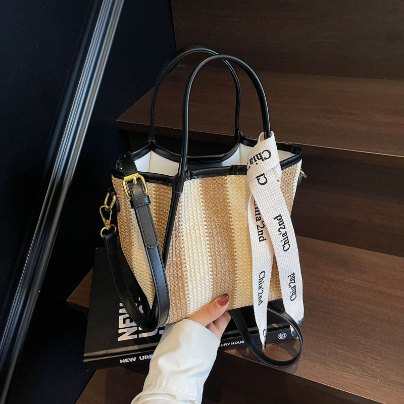 Torba bucket s prugama, u stilu Ins, pletena Mori Girl, velika zapremina, crossbody torba s jednom naramenicom, blok boja