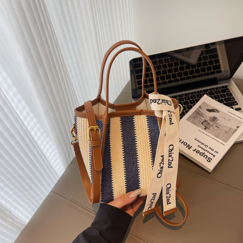 Torba bucket s prugama, u stilu Ins, pletena Mori Girl, velika zapremina, crossbody torba s jednom naramenicom, blok boja