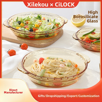 Farfurie rotundă din sticlă borosilicat, cu două mânere, 17 cm, pentru fructe și salate, rezistentă la microunde și cuptor