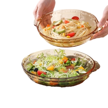 Farfurie rotundă din sticlă borosilicat, cu două mânere, 17 cm, pentru fructe și salate, rezistentă la microunde și cuptor