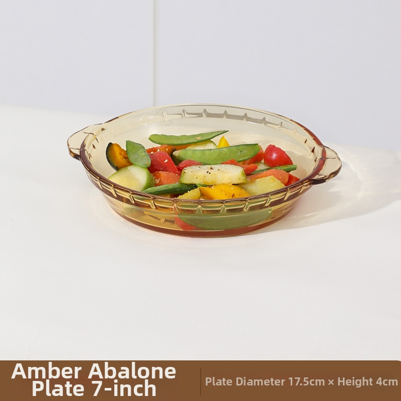 Farfurie rotundă din sticlă borosilicat, cu două mânere, 17 cm, pentru fructe și salate, rezistentă la microunde și cuptor