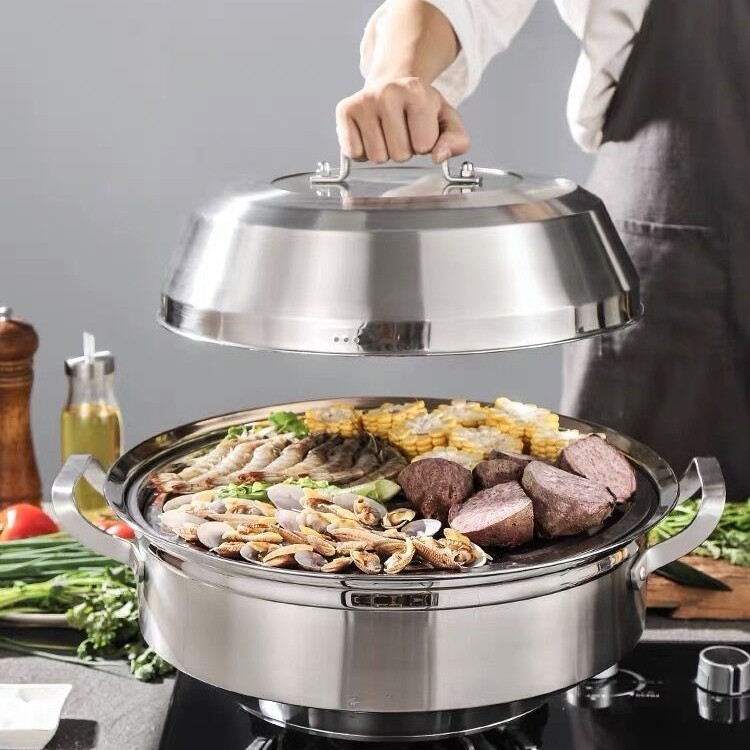 Oală pentru aburi din oțel inoxidabil 304 de calitate alimentară, cu trei niveluri, multifuncțională, cu coș de aburi îngroșat