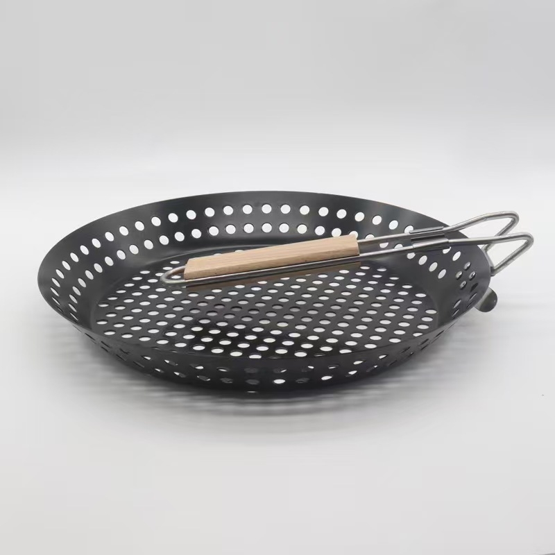 Tigaie grill rotundă din fontă, cu suprafață antiaderentă, pliabilă, pentru grătare în aer liber, portabilă
