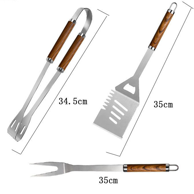Set de unelte pentru grătar cu design lemnos, 41 de piese, accesorii pentru gril, ambalat într-o pungă de pânză