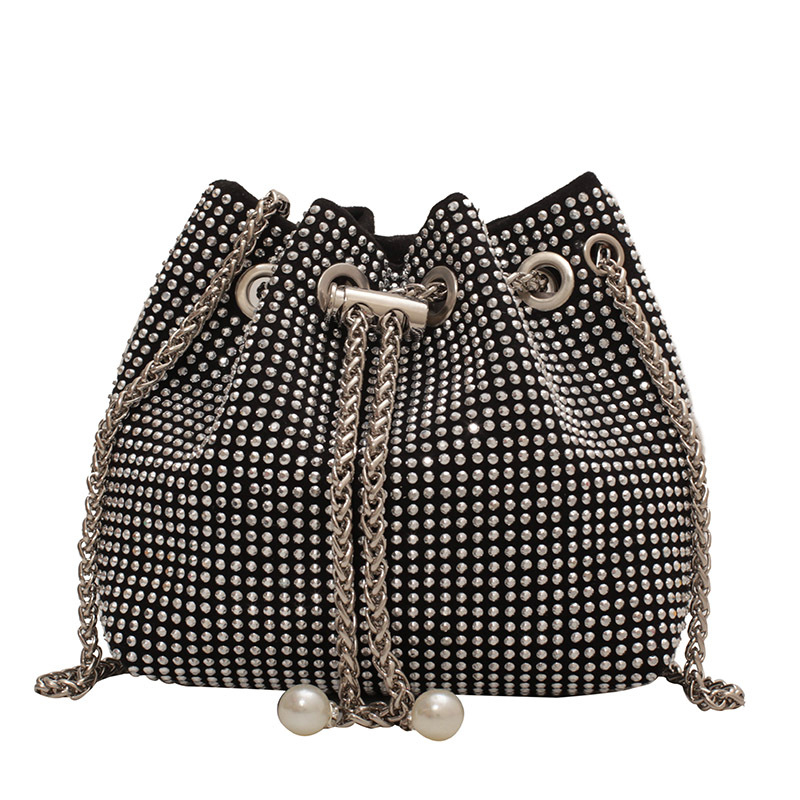 Ženska rhinestone kanta torba, mala veličina, preko ramena, gradski stil, zatvarač, unutarnji džepovi za telefon i osobnu iskaznicu, ljeto 2024