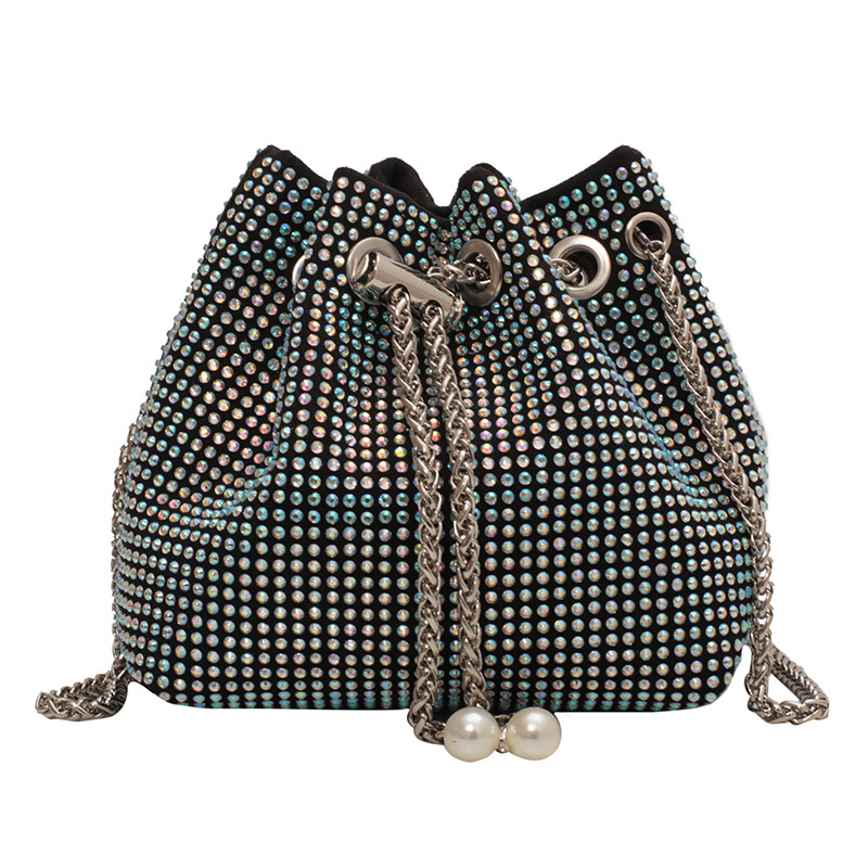 Ženska rhinestone kanta torba, mala veličina, preko ramena, gradski stil, zatvarač, unutarnji džepovi za telefon i osobnu iskaznicu, ljeto 2024